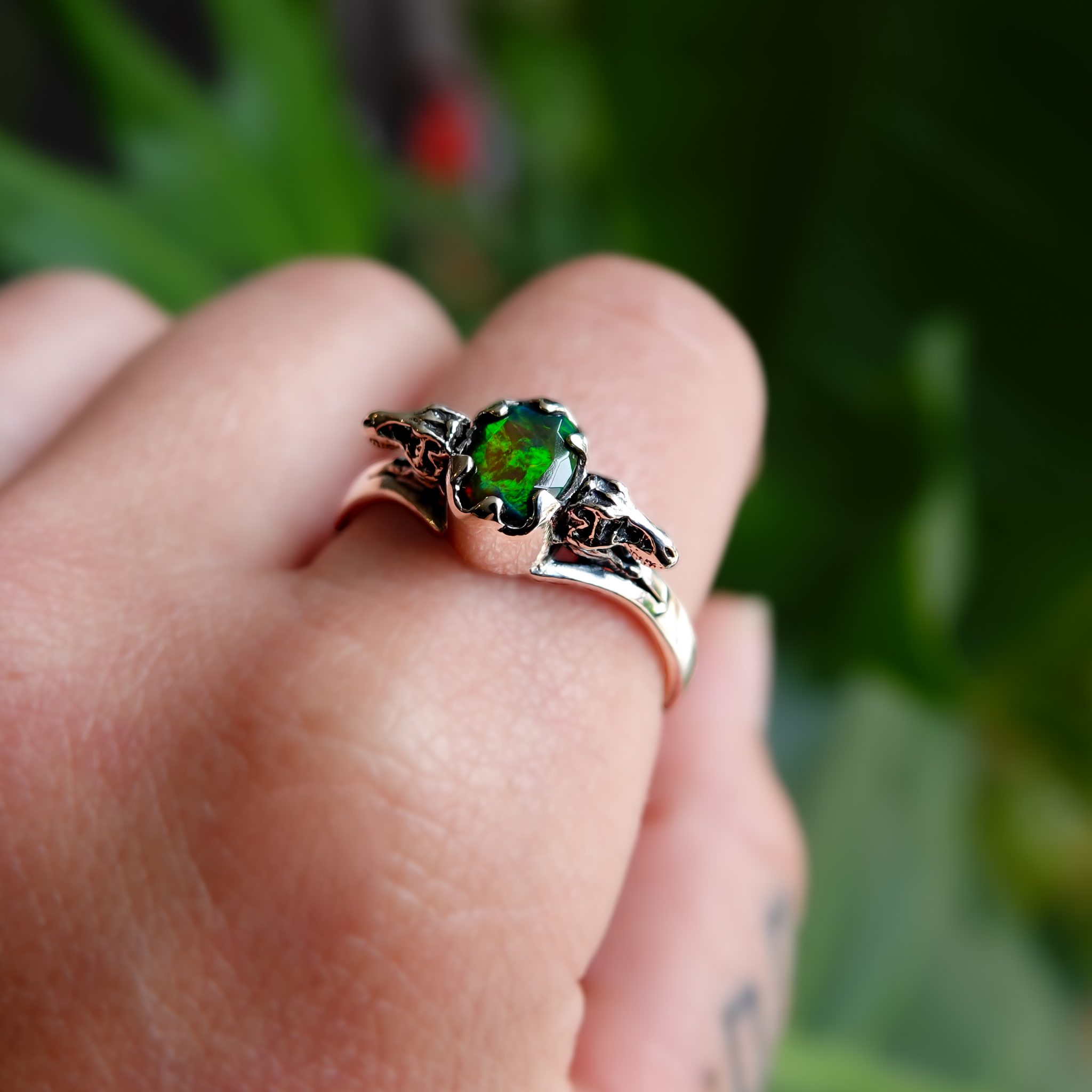 Rex - Opal Dinosaur Ring - TRex Skull - Bloody Mary Metal