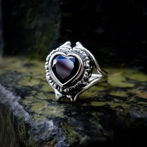 Ossuary - Heart. Black Heart Ring. Gothic Heart Ring. Bone Jewellery.