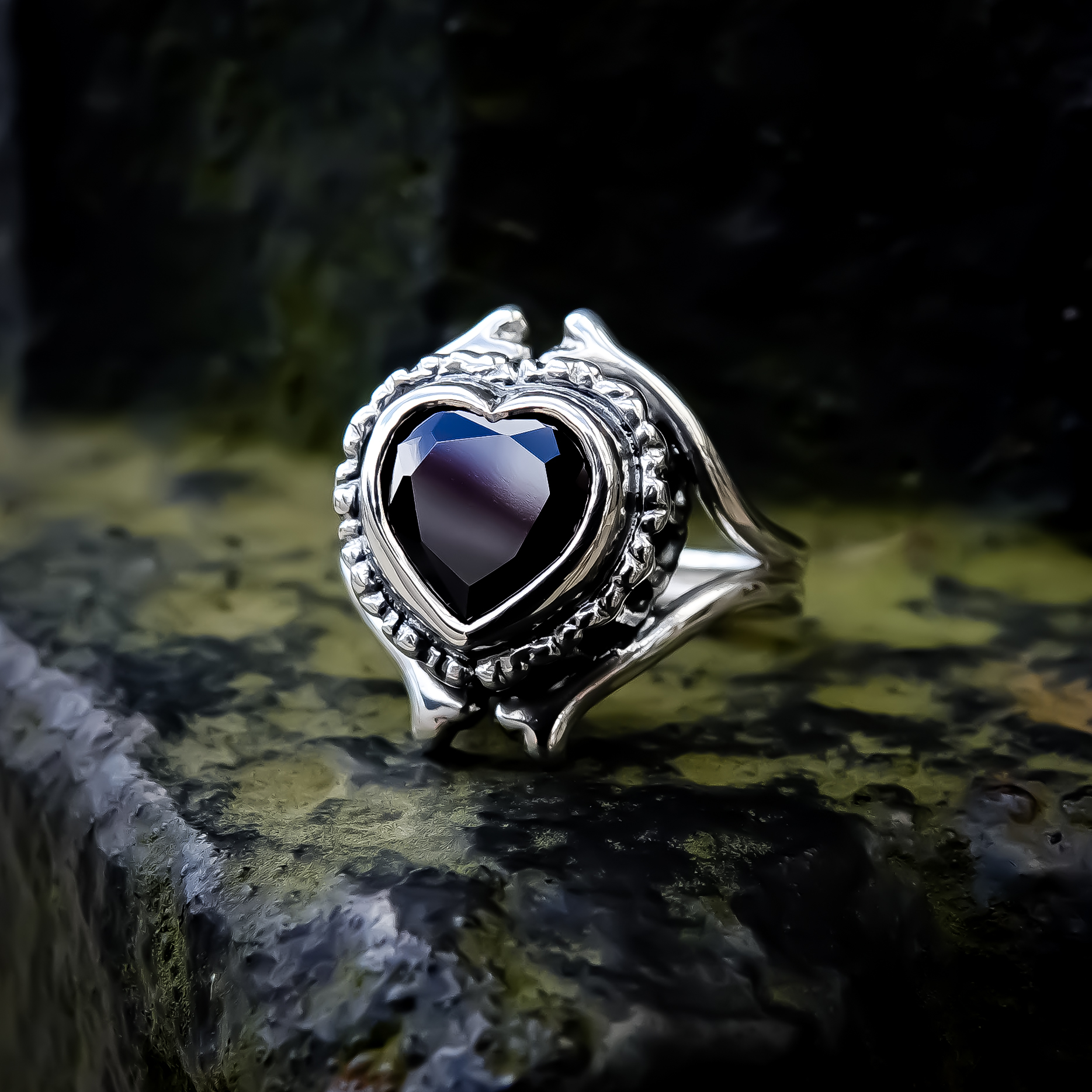 Ossuary - Heart. Black Heart Ring. Gothic Heart Ring. Bone Jewellery.