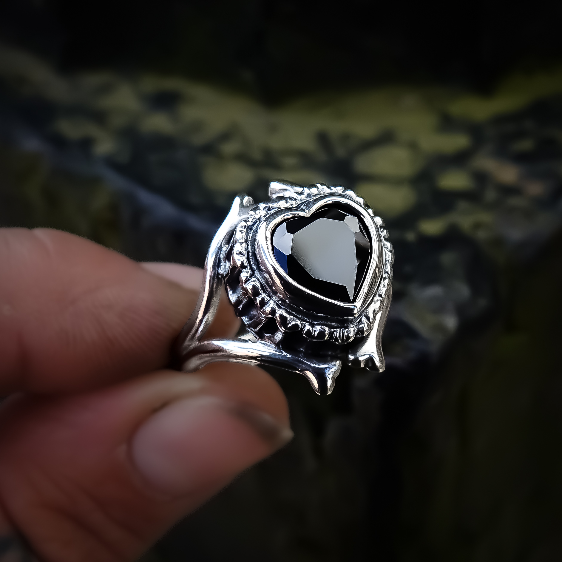 Ossuary - Heart. Black Heart Ring. Gothic Heart Ring. Bone Jewellery.