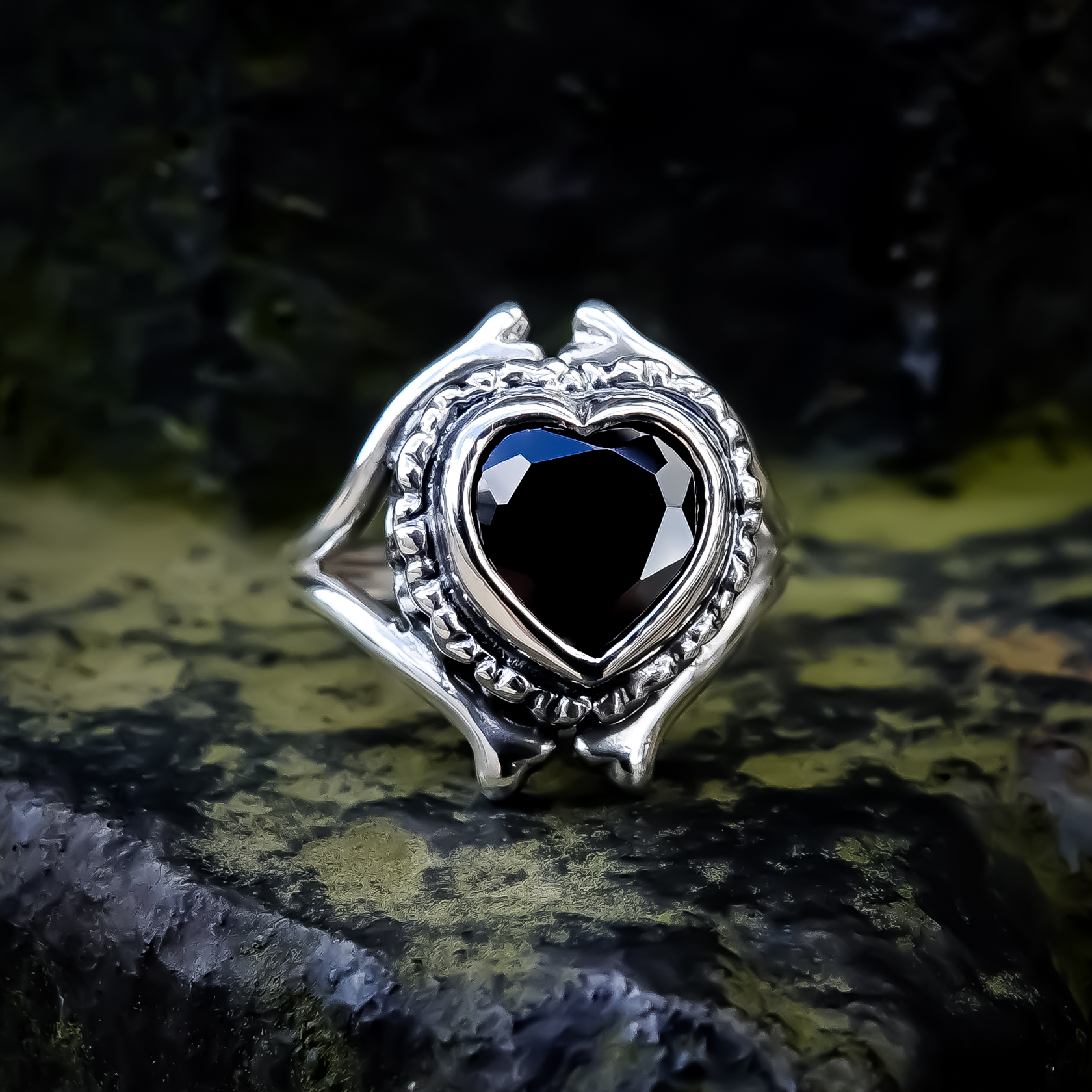 Ossuary - Heart. Black Heart Ring. Gothic Heart Ring. Bone Jewellery.