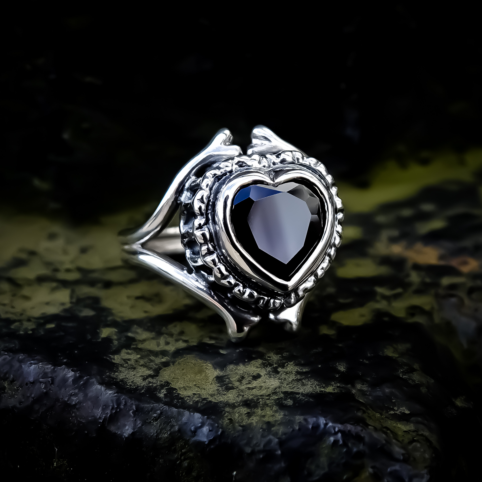 Ossuary - Heart. Black Heart Ring. Gothic Heart Ring. Bone Jewellery.