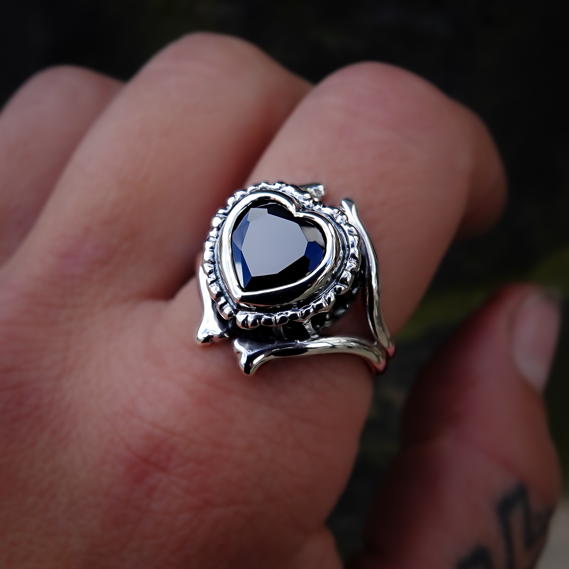 Ossuary - Heart. Black Heart Ring. Gothic Heart Ring. Bone Jewellery.